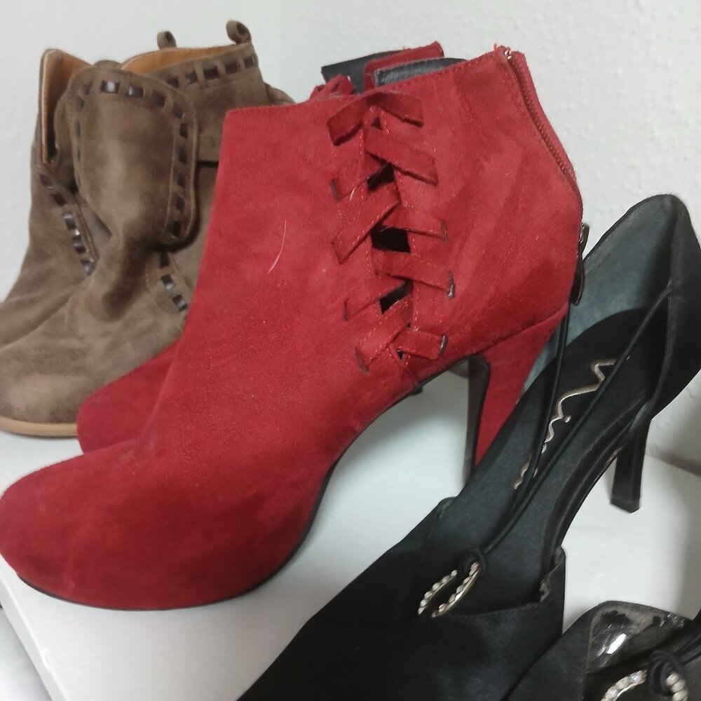 Red suede ankle boots